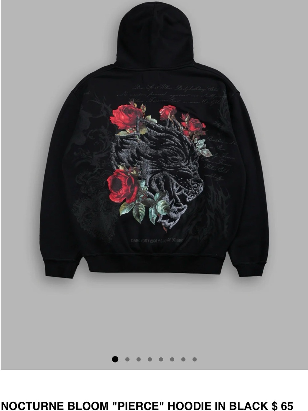 Nocturne Bloom "Pierce" Black Hoodie with Red Rose & Tiger Graphic Darc Sport
